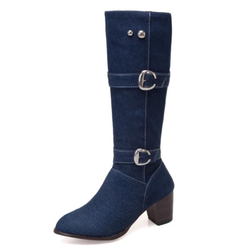 Bota Jeans Cano Alto Salto Alto