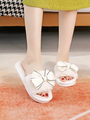 Pantufa Feminina De Algodão Com Laço Chinelo Moda Casual