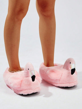 Pantufa Feminina Design Flamingo Desenho Animado Chinelo Doméstico Casual