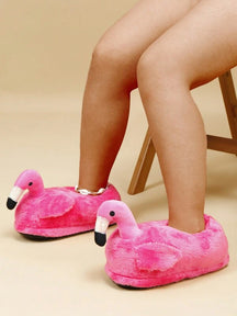 Pantufa Feminina Design Flamingo Desenho Animado Chinelo Doméstico Casual