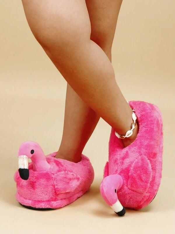 Pantufa Feminina Design Flamingo Desenho Animado Chinelo Doméstico Casual