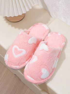 Pantufa Feminina De Pelúcia Estampa Corações Chinelo Macio Confortável