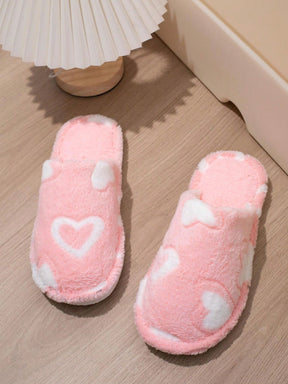 Pantufa Feminina De Pelúcia Estampa Corações Chinelo Macio Confortável