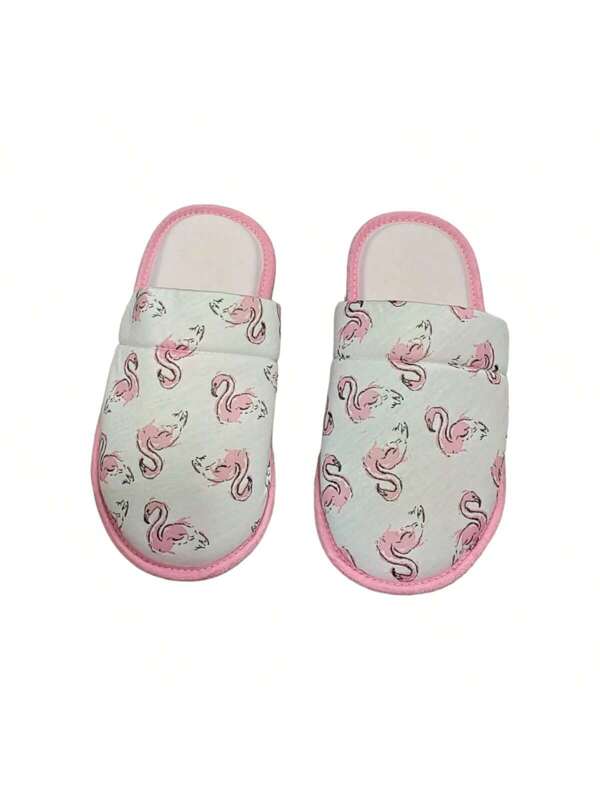 Pantufa Feminina Estampa Flamingos Chinelo Confortável Flexível