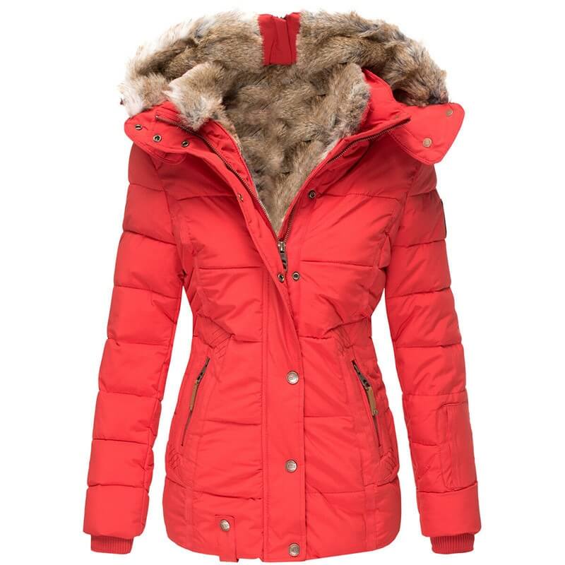 Jaqueta Feminina Longa Com Capuz Felpudo Moda Parka Casual