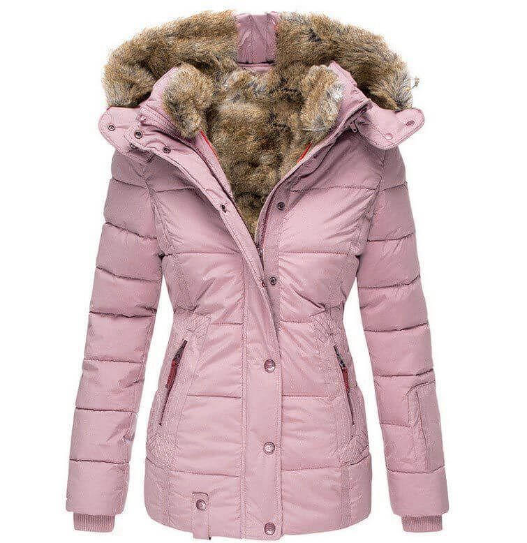 Jaqueta Feminina Longa Com Capuz Felpudo Moda Parka Casual