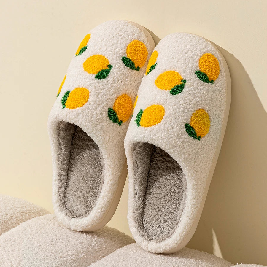 Pantufa Feminina Sola Macia Confortável Antiderrapante Estampa Frutas