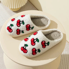 Pantufa Feminina De Pelúcia Confortável Estampa De Fruta Chinelo Para Inverno