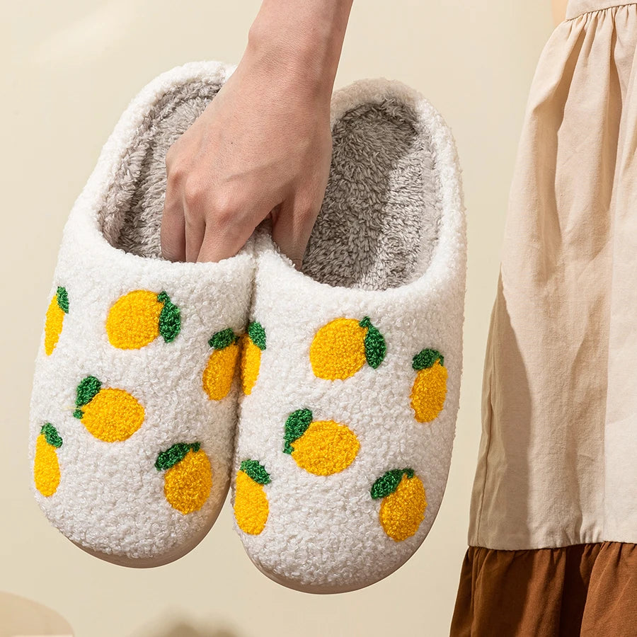 Pantufa Feminina Sola Macia Confortável Antiderrapante Estampa Frutas