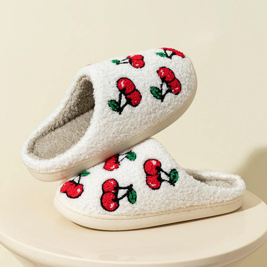 Pantufa Feminina De Pelúcia Confortável Estampa De Fruta Chinelo Para Inverno