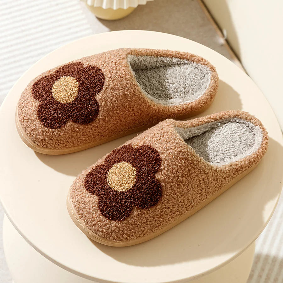 Pantufa Feminina De Algodão Sola Macia Bordado Flores Moda Casual