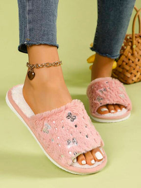 Pantufa Feminina Estampa De Borboletas Prateadas Chinelo respirável Com Sola Antiderrapante