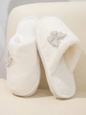 Pantufa Feminina Decoração Borboleta Com Pérolas Design Delicado Para Mulheres