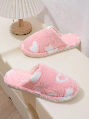 Pantufa Feminina De Pelúcia Estampa Corações Chinelo Macio Confortável