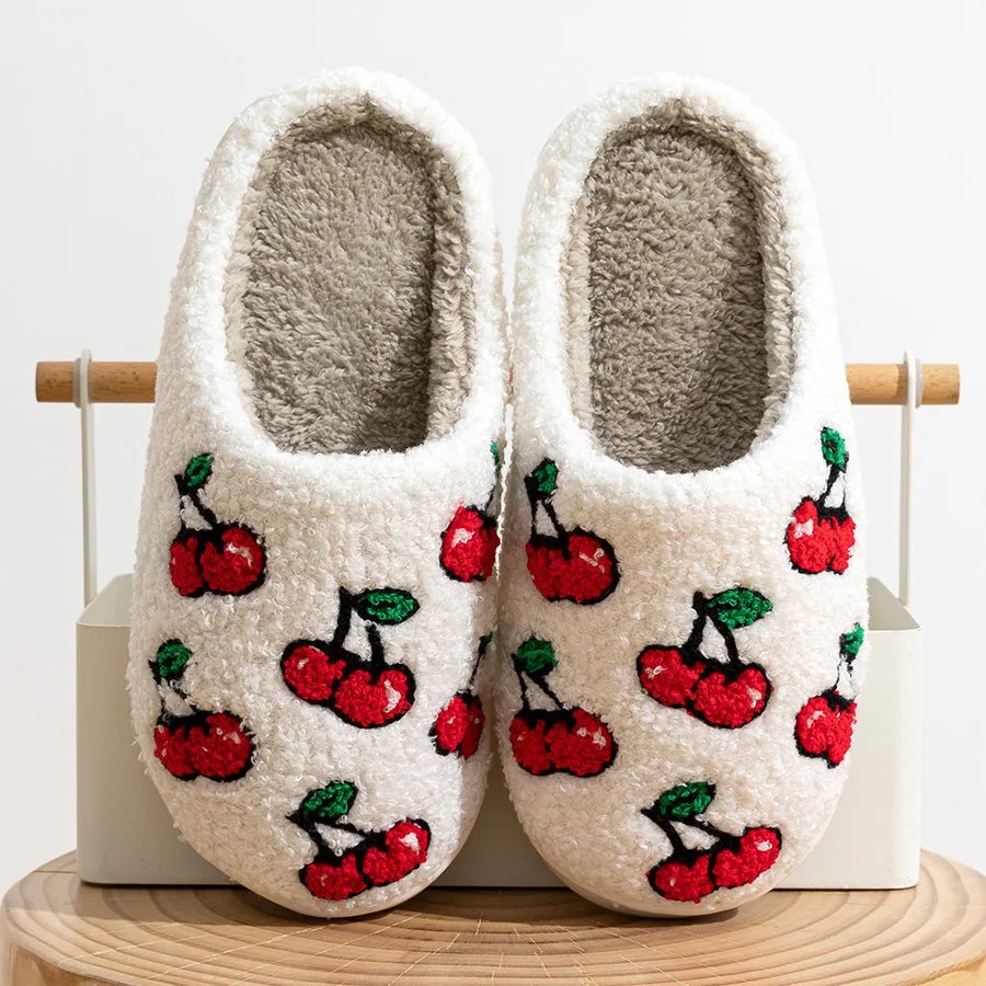 Pantufa Feminina De Pelúcia Confortável Estampa De Fruta Chinelo Para Inverno